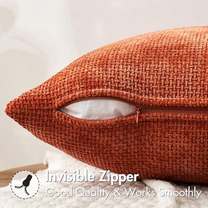 MIULEE Pack of 2 Fall Burnt Orange Decorative Pillow Covers 16x16 Inch Soft Chenille Couch Throw Pillows Farmhouse Cushion Covers for Home Decor Sofa Bedroom Living Room