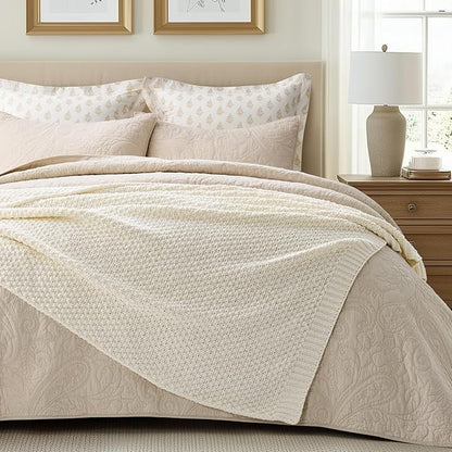 EVERGRACEHOME Chunky Chenille Knit Throw Blanket for Couch, Soft Luxurious Moss Stitch Blankets for Bed, Cozy Decorative Farmhouse Knitted Throws for Sofa, Ivory White, 50" x 60"