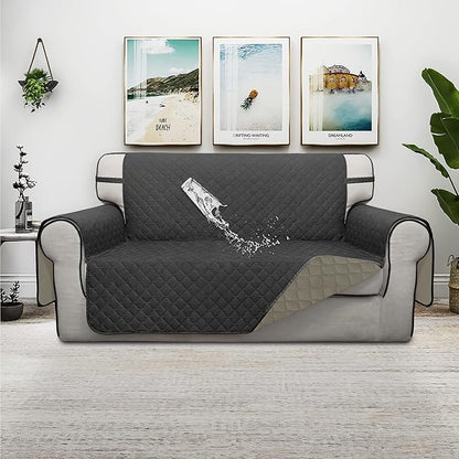 ISSUNTEX Double Protection 100% Waterproof Loveseat Sofa Covers for Living Room, Couch Covers for 2 Cushion Couch Sofa, Reversible Furniture Protector Sofa Cover for Dogs (Loveseat, Dark Gray/Beige)