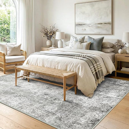 Washable Area Rugs 8'x10' Non-Slip Modern Abstract Soft for Living Room Entryway Bedroom Nursery, Print Pattern, Gray White Grey