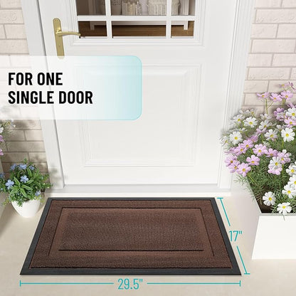 OLANLY Front Door Mat Indoor Outdoor Entrance, Waterproof All-Season, All-Weather Doormat, Sturdy Natural Rubber, Low Profile, Easy Clean Patio Porch Entryway Mat, 59x23, Chocolate Brown
