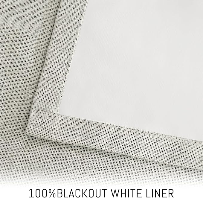 Yakamok Cream Linen Curtains 100% Blackout 63 Inches Long,Room Darkening Textured Curtains for Living Room Thermal Grommet Bedroom Curtain 2 Panels with Greyish White Liner