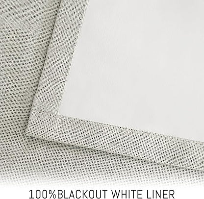 Yakamok Cream Linen Curtains 100% Blackout 84 Inches Long,Room Darkening Textured Drapes for Living Room Thermal Grommet Bedroom Curtains 2 Panels with Greyish White Liner