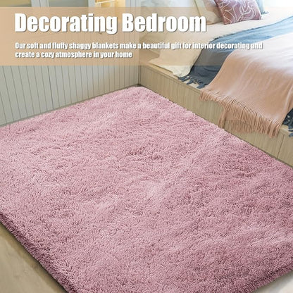 9x12 Fluffy Area Rugs for Living Room,Large Fuzzy Shag Area Rug for Bedroom,Blush Soft Non-Shedding Indoor Plush Carpet for Kids Bedroom Nursery Home Decor