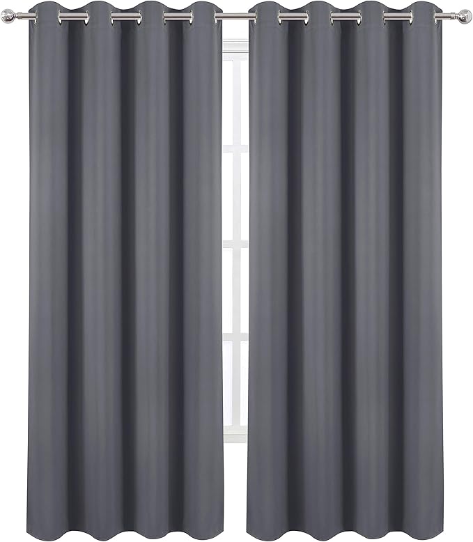 LEMOMO Grey Thermal Blackout Curtains/52 x 108 Inch/Set of 2 Panels Room Darkening Curtains for Bedroom