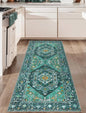 SERISSA Boho Washable Runner Rug, 2x6 Rug Runner Non-Slip Vintage Teal Hallway Kitchen Runner Rug Ultra Soft Print Distressed Tribal Floor Carpet Runner for Bedroom Bathroom Laundry Living Room