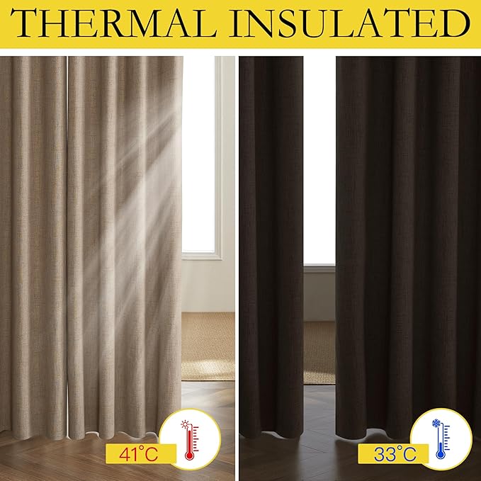 NICETOWN Burlap Vintage Open Linen Weave Flax Thermal Curtains, 100% Blackout Curtains 108" Long for Dining Room, Soundproof Window Treatment Drapes for Hall Room, 52" Wide Per Panel, Set of 2