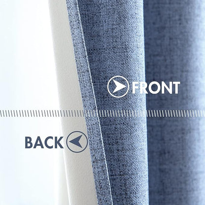 MIULEE Linen Texture Curtains for Bedroom Solid 100% Blackout Thermal Insulated Stone Blue Curtains Grommet Room Darkening Drapes Luxury Decor for Living Room Nursery 52x96 Inch (2 Panels)