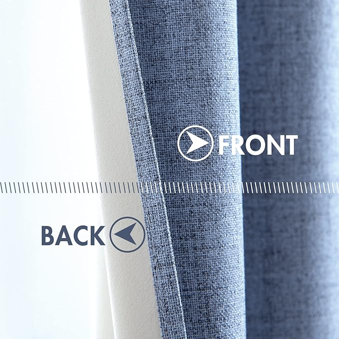 MIULEE Linen Texture Curtains for Bedroom Solid 100% Blackout Thermal Insulated Stone Blue Curtains Grommet Room Darkening Drapes Luxury Decor for Living Room Nursery 52x72 Inch (2 Panels)