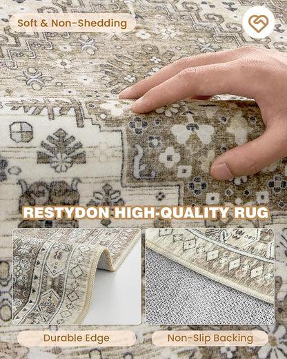 3x8 Runner Rug Non Slip Washable for Entryway, Front Porch, Vintage Hallway Runner for Laundry Room, Bedroom, Stain Resistant Thin Indoor Kitchen Mats for Floor(Brown,3'x8')