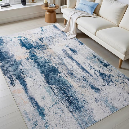 Toneed Abstract Area Rug Modern Washable Rug Soft Non Slip Rug Low Pile for Bedroom Living Room Dining Room Dusty Teal Grey 4x6 Feet