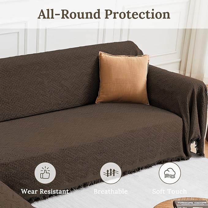 HOMERILLA Sectional Couch Covers for Sectional Sofa L Shaped Sofa Cover Blanket 2 Pieces L Shape Furniture Protector for Pets Dogs (Chocolate, Large)