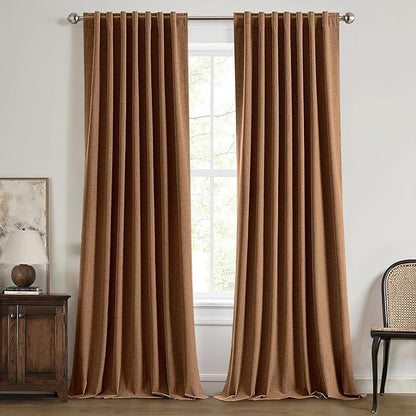 MIULEE 100% Blackout Linen Curtains for Bedroom, Brown Solid Luxury Decor Thermal Insulation Room Darkening Drapes for Living Room Nursery Back Tab Rod Pocket 42 x 96 Inches, 2 Panels