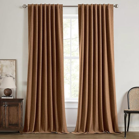 MIULEE 100% Blackout Linen Curtains for Bedroom, Brown Solid Luxury Decor Thermal Insulation Room Darkening Drapes for Living Room Nursery Back Tab Rod Pocket 42 x 96 Inches, 2 Panels