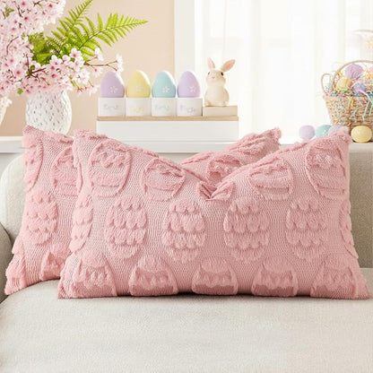 decorUhome Easter Pink Egg Pillow Covers 12x20 Inch Set of 2, Soft Plush Faux Wool Jacquard Cushion Covers, Farmhouse Neutral Fuzzy Spring Easter Holiday Decor for Couch Sofa Bed