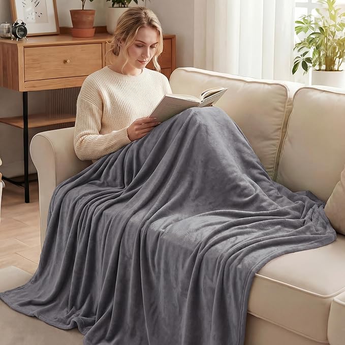 Exclusivo Mezcla Fleece Dark Grey Throw Blanket for Couch, Sofa, Super Soft and Warm Blankets, All Season, Cozy, Plush, Lightweight, 50x60 Inches