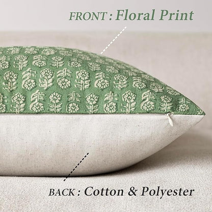 Foindtower Set of 2 Decorative Vintage Floral Print Throw Pillow Covers Neutral Modern Farmhouse Cushion Covers Boho Home Decor For Sofa Couch Chair Bedroom Living Room Outdoor,20×20 Inch,Forest Green
