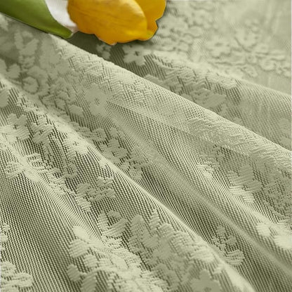 YJ YANJUN Vintage Lace Curtains 24 Inch Length- Boho Short Cafe Curtains for Small Window Light Filtering Scalloped Edges Sheer Drapes for Bathroom Basement Each 26x24 Inch 2 Panels
