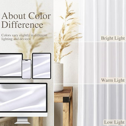 Snow White Linen Curtains 90 Inches Long for Living Room Light Filtering Semi Sheer Curtain Back Tab Luxury Neutral Coastal Modern Farmhouse Decor Drapes for Bedroom Dinner Room 52x90, 2 Panels