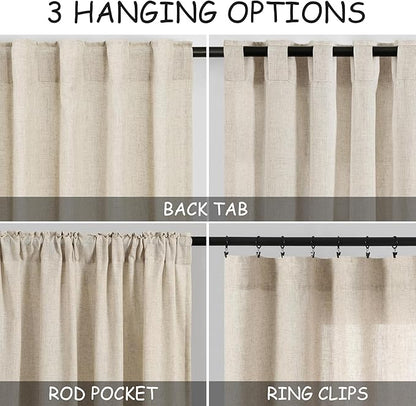Beige Linen Curtains 80 inches Long for Loving Room Back Tab Light Filtering Privacy Sheer Curtains Rustic Farmhouse Bedroom Decor Cotton Textured Gauze Curtain 2 Panel Set 38x80