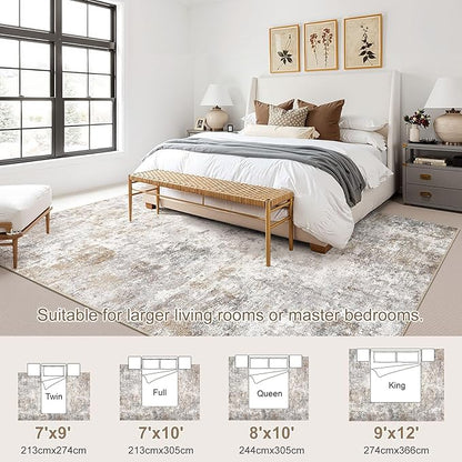 UERMEI 7x10 Area Rug Living Room Rugs - Washable Neutral Modern Abstract Soft Thin Large Rug Indoor Floor No Slip Rug Carpet for Bedroom Under Dining Table Home Office Decor - Brown Grey