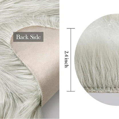 MIULEE Luxury Soft Fluffy Area Rug 3x5 Feet, Faux Fur Sheepskin Rug Decorative Plush Shaggy Carpet for Bedside Sofa Floor Nursery, Light Grey