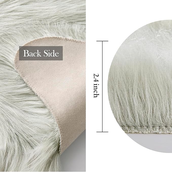 MIULEE Luxury Super Soft Fluffy Area Rug Faux Fur Sheepskin Rug Decorative Plush Shaggy Carpet for Bedside Sofa Floor Nursery 2 x 6 Feet, Light Grey