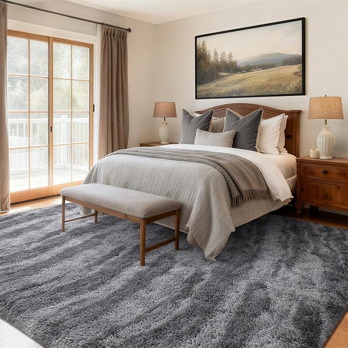 9x12 Ft Extra Large Shag Rugs for Living Room, Ultra Soft Fluffy Furry Area Rugs for Bedroom Indoor Floor, Aesthetic Carpet for Kids Home Decor (Grey)