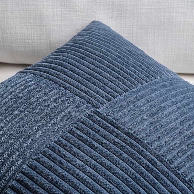 Fancy Homi 2 Packs Dusty Blue Euro Decorative Throw Pillow Covers 26x26 Inch for Bedroom Couch Bed, Rustic Farmhouse Boho Home Decor, Soft Corss Corduroy Patchwork Textured Cushion Case 66x66 cm