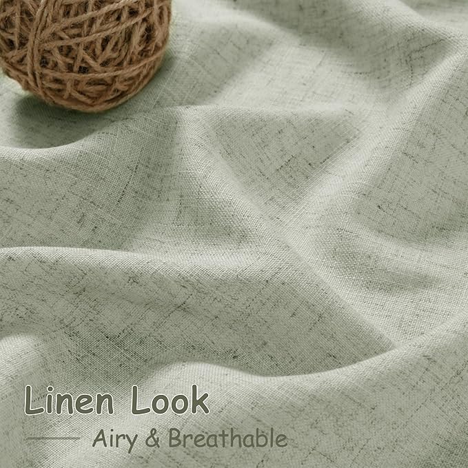 Nanspring Sage Green Linen Blend Light Filtering Curtains 86 Inches Long 2 Panel Set Pocket Back Tab Light Green Privacy Semi Sheer Decorative Decor Curtain Drapes for Bedroom Living Room 52x86