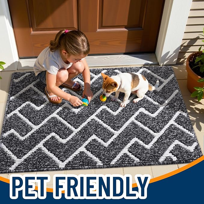 OLANLY Front Door Mat, Non-Slip Rubber Backing, Dirt Resistant and Absorbent, Washable, Easy to Clean Low-Profile Indoor Doormat for Back Door, Entryway, Inside Entrance, 71x47, Black