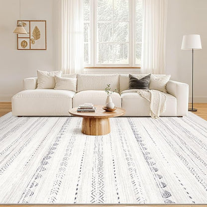 Nakagishi 5x8 Area Rug Living Room: Washable Boho Large Neutral Soft Farmhouse Rugs Stain Resistant Modern Indoor Floor Non-Slip Carpet for Bedroom Nursery Kids Playroom Office Dining Room Dorm- Gray