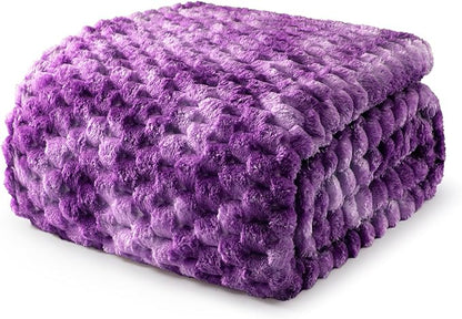 Exclusivo Mezcla Fleece Twin Blanket for Bed, Extra Large Fuzzy Tie-dye Purple Bed Blankets, Soft Cozy Plush Sofa Throws for All Seasons, 90x66 Inches