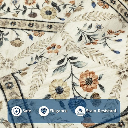 Runner Rug for Hallway Entryway 2.5x8 Farmhouse Floral Non-Slip Machine Washable Kitchen Rug Runner Non-Shedding Low-Pile Soft Long Carpet for Entrance Laundry Room Beige