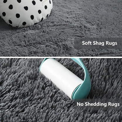 Shag Area Rugs for Bedroom Living Room,4X6 Ultra Soft Fluffy Area Rugs for Dorm, Indoor Carpet Nursery Rugs for Kids Room Home Decor,Dark Grey 4X6