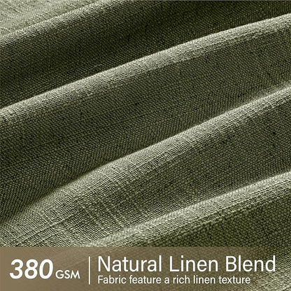 MIULEE Olive Green Pinch Pleated Linen Curtains 96 Inches Long 2 Panels for Living Room Bedroom, Linen Texture Memory Trained Drapes Back Tab Semi Sheer Moss Green Window Curtains with Hooks&Rings