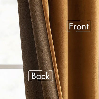 MIULEE Velvet Curtains 72 inches - Luxury Blackout Curtains for Bedroom Living Room Thermal Insulated Super Soft Window Drapes Rod Pocket & Back Tab, Gold Brown, W52 x L72 inches, 2 Panels