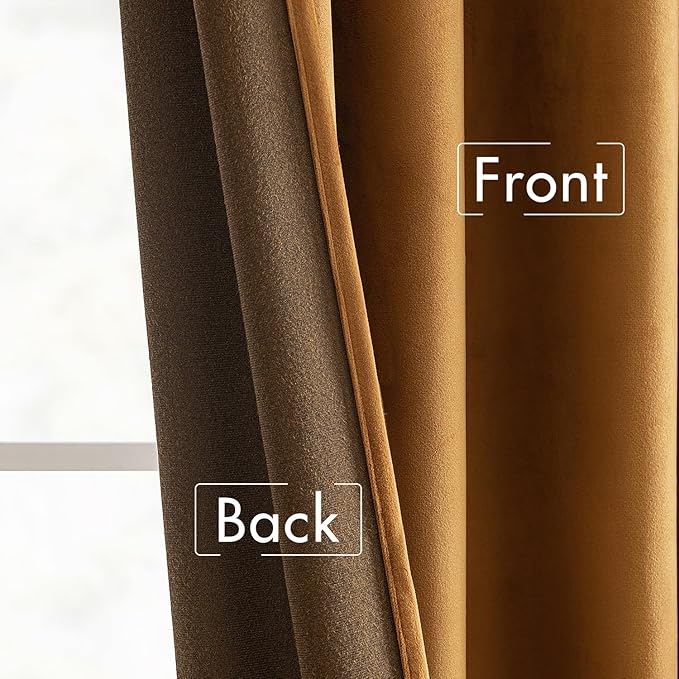 MIULEE Velvet Curtains 96 inches - Luxury Blackout Curtains for Bedroom Living Room Thermal Insulated Super Soft Window Drapes Rod Pocket & Back Tab, Gold Brown, W52 x L96 inches, 2 Panels