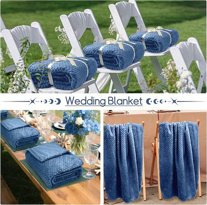 4 Pack Fleece Throw Blankets 50x60 Inches – 270 GSM Ultra Soft Flannel, Oeko-TEX Standard 100 Certified, Lightweight 3D Waffle Texture, No Shedding/Pilling, for Bed, Couch, Sofa, All Season (Blue)