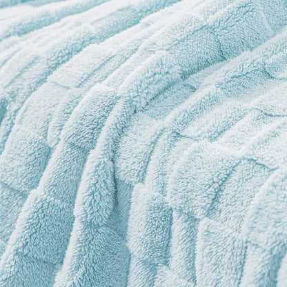Exclusivo Mezcla Twin Size Flannel Fleece Blanket, Super Soft and Warm Lightweight Checkered Pattern Blankets for All Seasons, 60x80 Inches, Light Blue