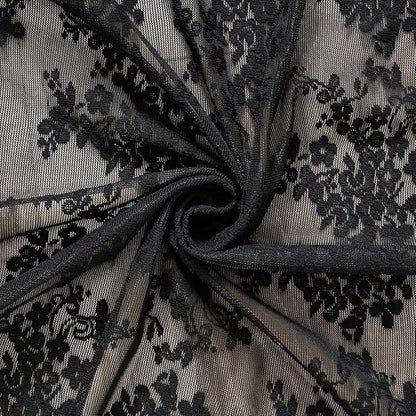 YJ YANJUN Vintage Lace Curtains 108 Inches Long- Victorian Floral Pattern Black Sheer Curtain Panels for Living Room Bedroom,Light Filtering, Gothic Witchy Halloween Drapes 2 Panels 52W x 108L
