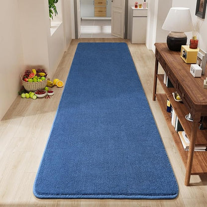 Amearea Modern Soft Hallway Runner Rug, 2x10 Feet Washable Long Runner Rugs for Hallway, Blue Fluffy Bedroom Rugs, Indoor Non Slip Memory Foam Rug Carpet for Entrance Kitchen Living Room Home Decor