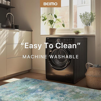 BEIMO Area Rugs 4x6 for Living Room Bedroom, Modern Abstract Machine Washable Rug, Large Soft Low Pile Floor Carpet with Non Slip Backing for Dining Room, Blue Green