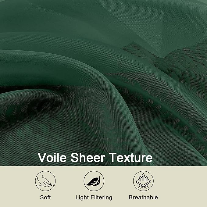 Cafe Curtains 36 Inch Length Tier 2 Pieces, Modern Soft Airy Sheer Kitchen Short Curtains for Small Window, Rod Pocket Small Curtain for Bathroom Basement, Hunter Green, Each, 42"Wx36"L Inch