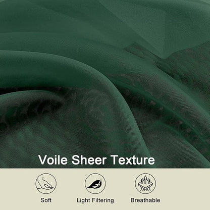 Cafe Curtains 36 Inch Length Tier 2 Pieces, Modern Soft Airy Sheer Kitchen Short Curtains for Small Window, Rod Pocket Small Curtain for Bathroom Basement, Hunter Green, Each, 42"Wx36"L Inch