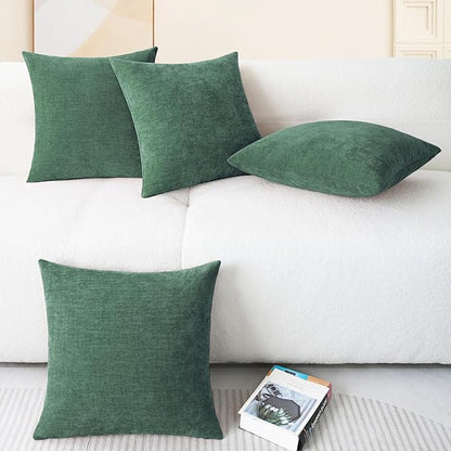 CaliTime Christmas Throw Pillow Covers Decorative 18 X 18 Inches Pack of 4 Cozy Chenille Cushion Cases for Couch Sofa Bed Living Room Home Dark Green