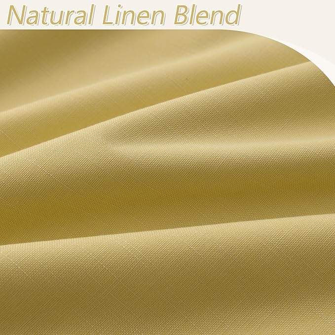 Guken Yellow 100% Blackout Linen Curtains 108 Inch Length 2 Panels Set for Living Room Bedroom Back Tab Thermal Insulated Black Out Drapes Room Darkening Farmhouse Window Curtains, 52x108