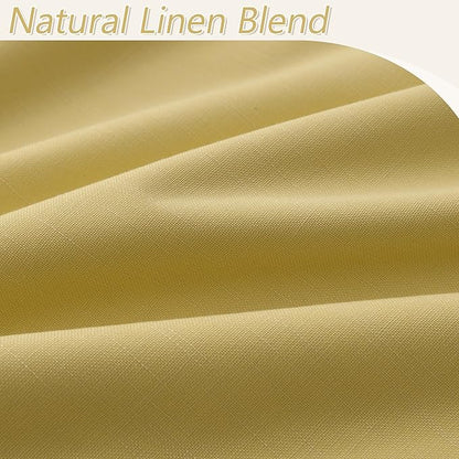 Guken Yellow 100% Blackout Linen Curtains 108 Inch Length 2 Panels Set for Living Room Bedroom Back Tab Thermal Insulated Black Out Drapes Room Darkening Farmhouse Window Curtains, 52x108