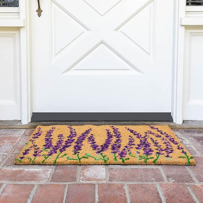 Juvale Lavender Floral Door Mat - 17 x 30 in, Purple Coir - Welcome Mat for Front Door & Entryway - Coir Doormat for Patio & Porch