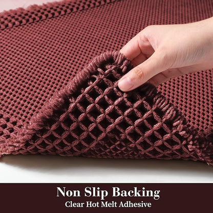 RESARE Waffle Bathroom Runner Rugs, Super Absorbent Bath Mat Non Slip Washable Quick Dry, Upgraded Ultra Soft Boho Bath Rugs with Tassels for Hallway Bedroom Laundry Room, 2'x6'(24"x72") Dark Red